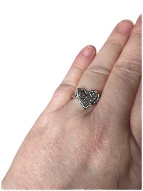 Silver Heart Pavé Ring - Sparkling Silver Heart Statement